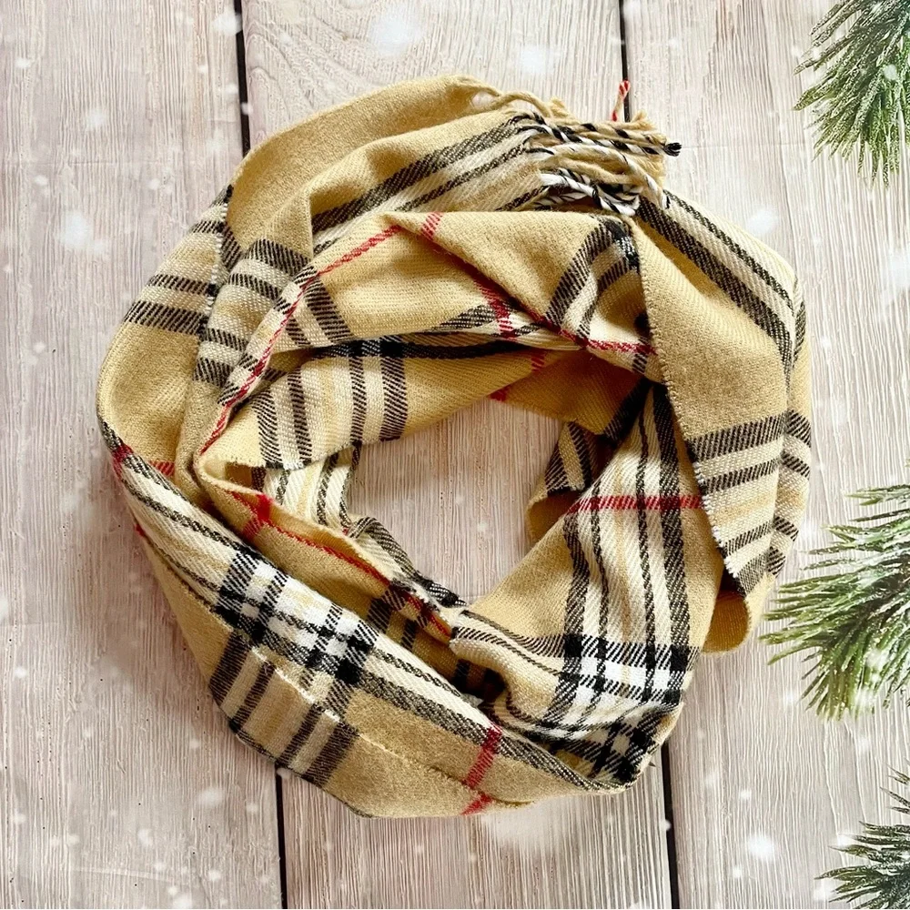 Plaid Rectangular Acrylic Scarf with Fringe 12” x 64”
